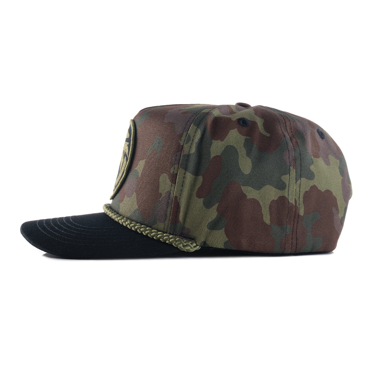 Heat Wave Visual HWV Fleck Camo Hat side profile showing 5 panel hat shape for adjustable everyday wear