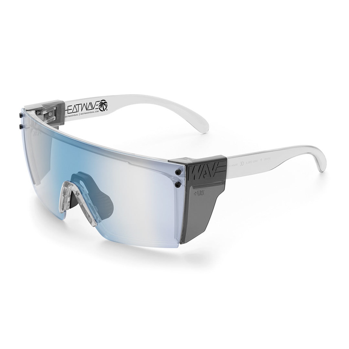 Heat Wave Visual Lazer Face Glasses showing shield frame construction and optional smoke side shields for durable everyday protective eyewear use