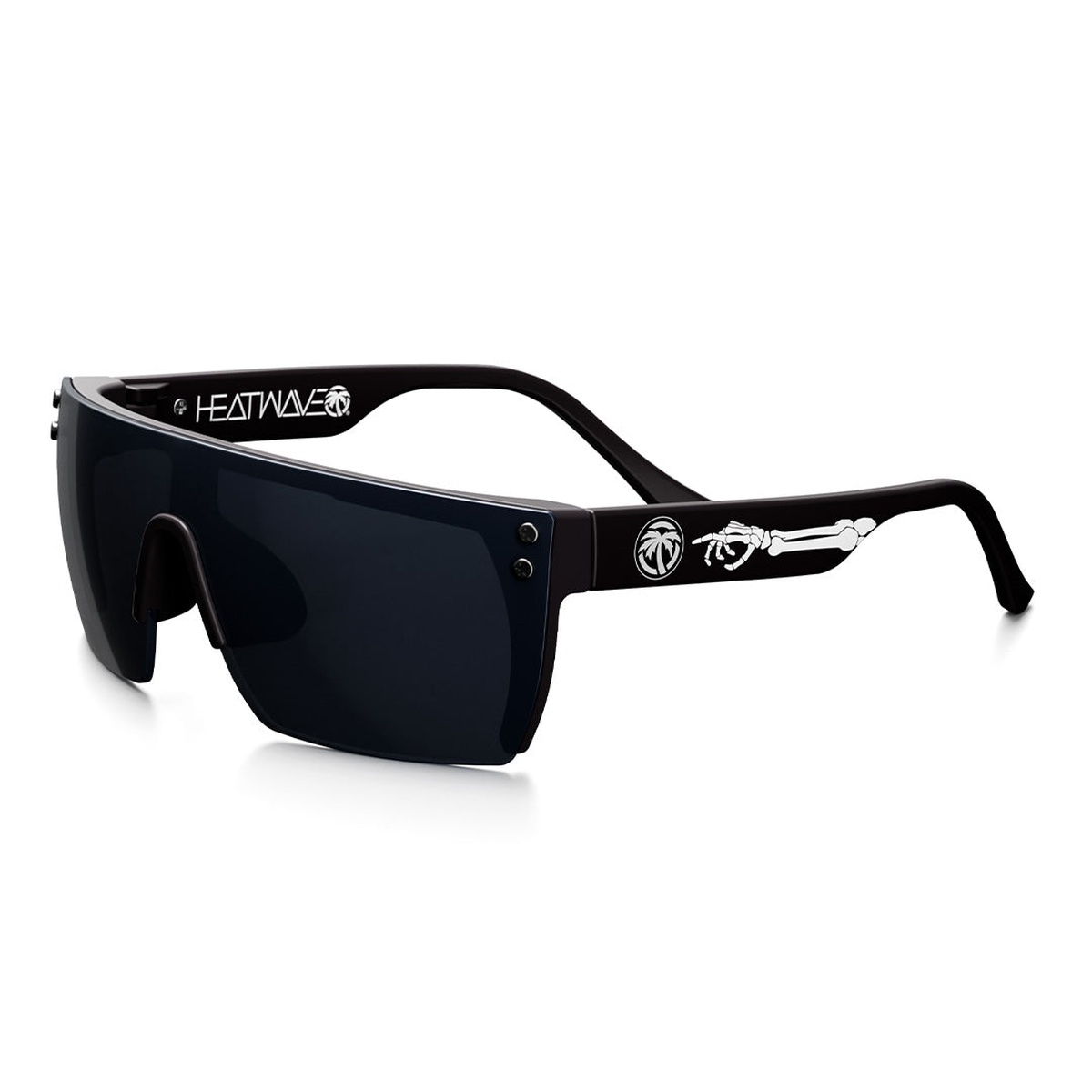 Heat Wave Visual Kids Lazer Face Sunglasses: Bones with a black single shield lens and bones arm graphic for sunny outdoor wear