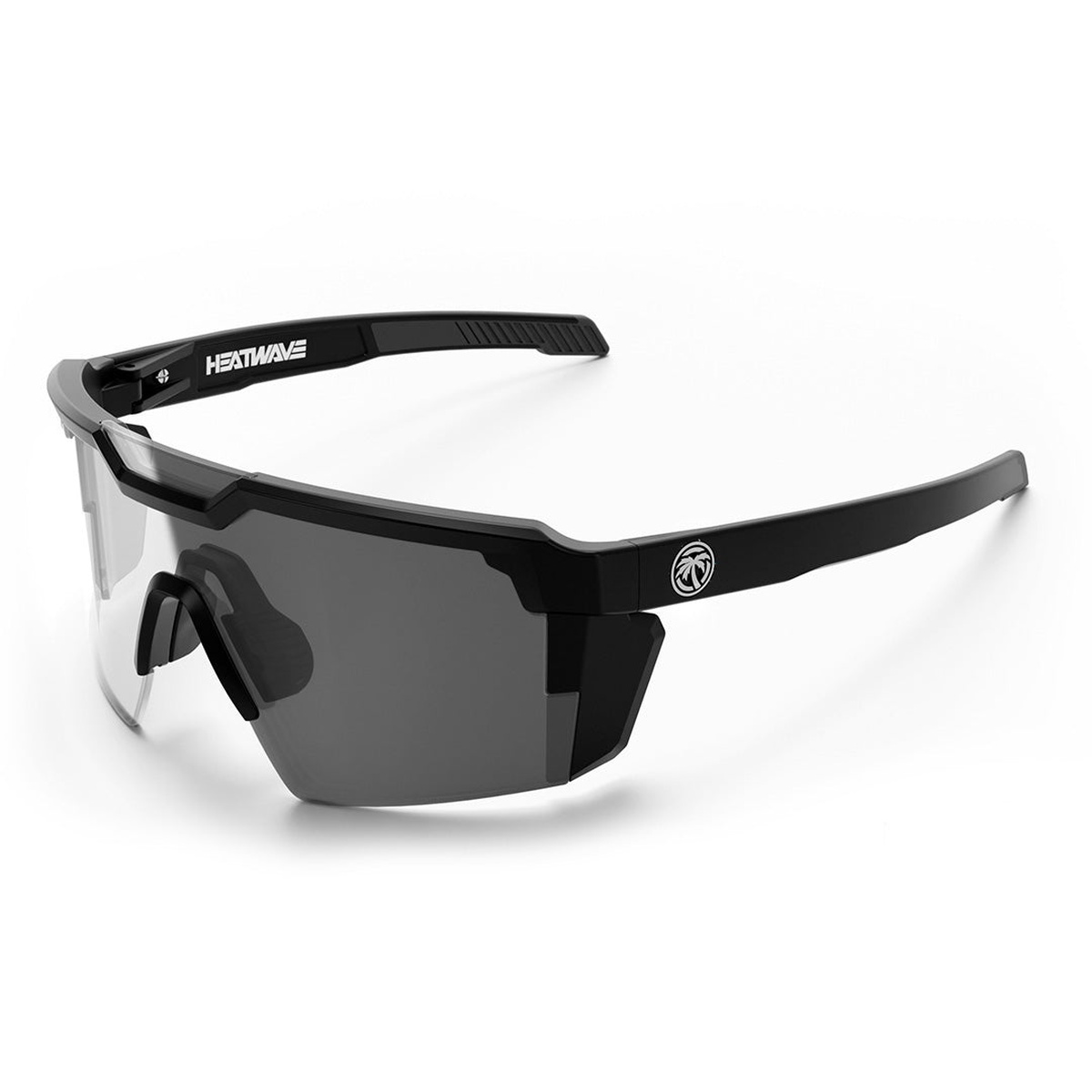 Heat Wave Visual Future Tech Sunglasses: Black Frame Photochromic Lens Z87+ showing black frame and nose grip details for secure all-day wear