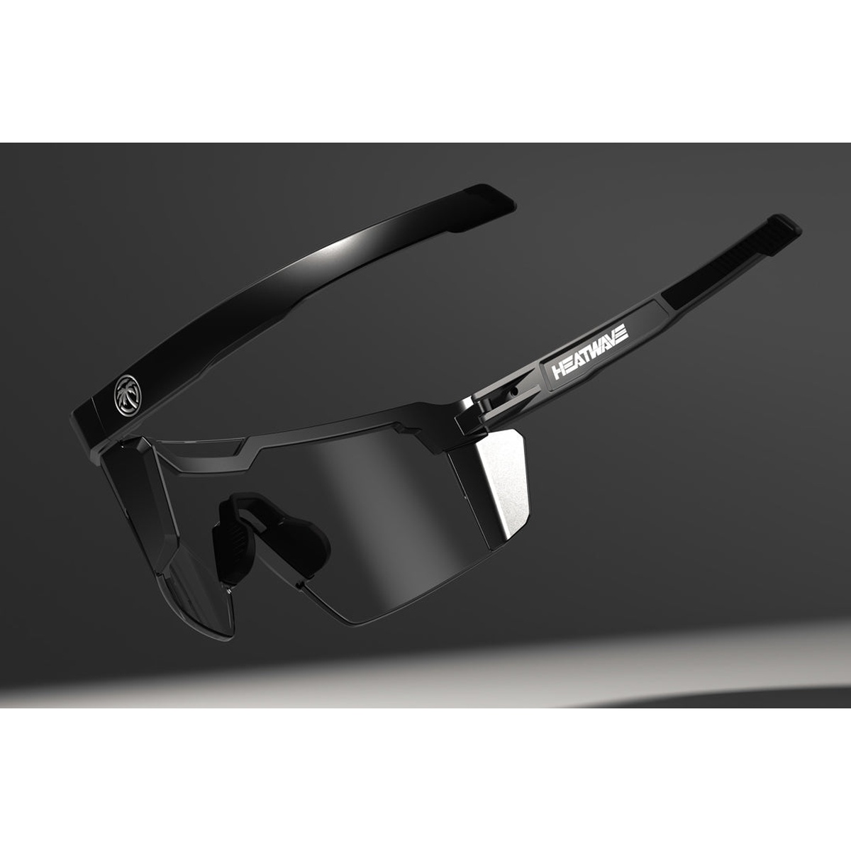black shield-style safety sunglasses for outdoor work with wrap coverage and UV-blocking lens