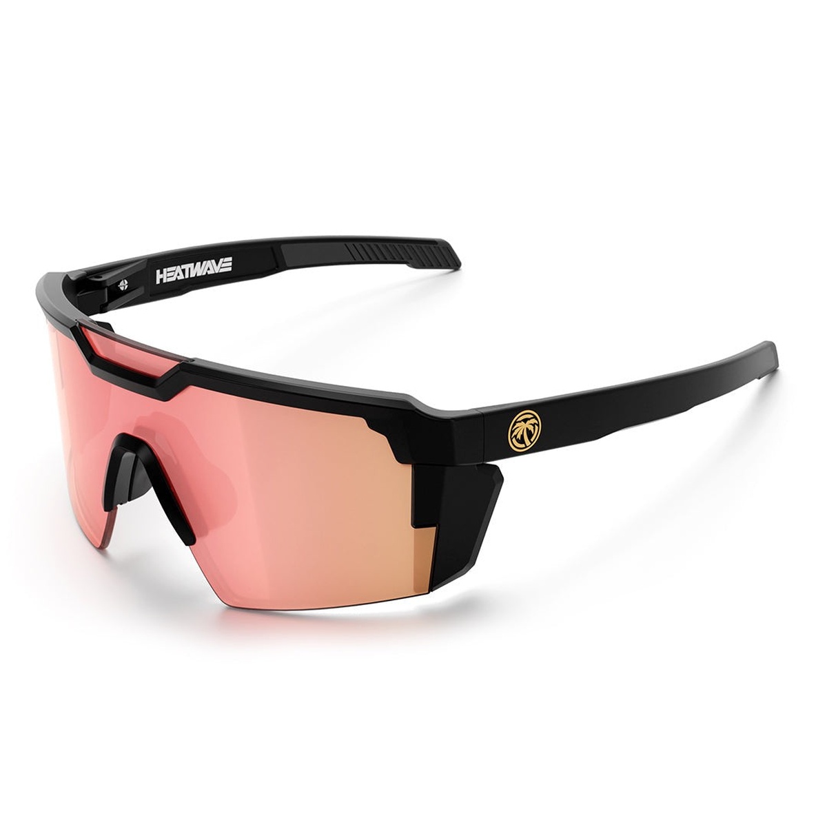 Heat Wave Visual Future Tech Sunglasses Black Frame Rose Gold Z87+ with polarized shield lens and side protection for outdoor work and bright daylight conditions