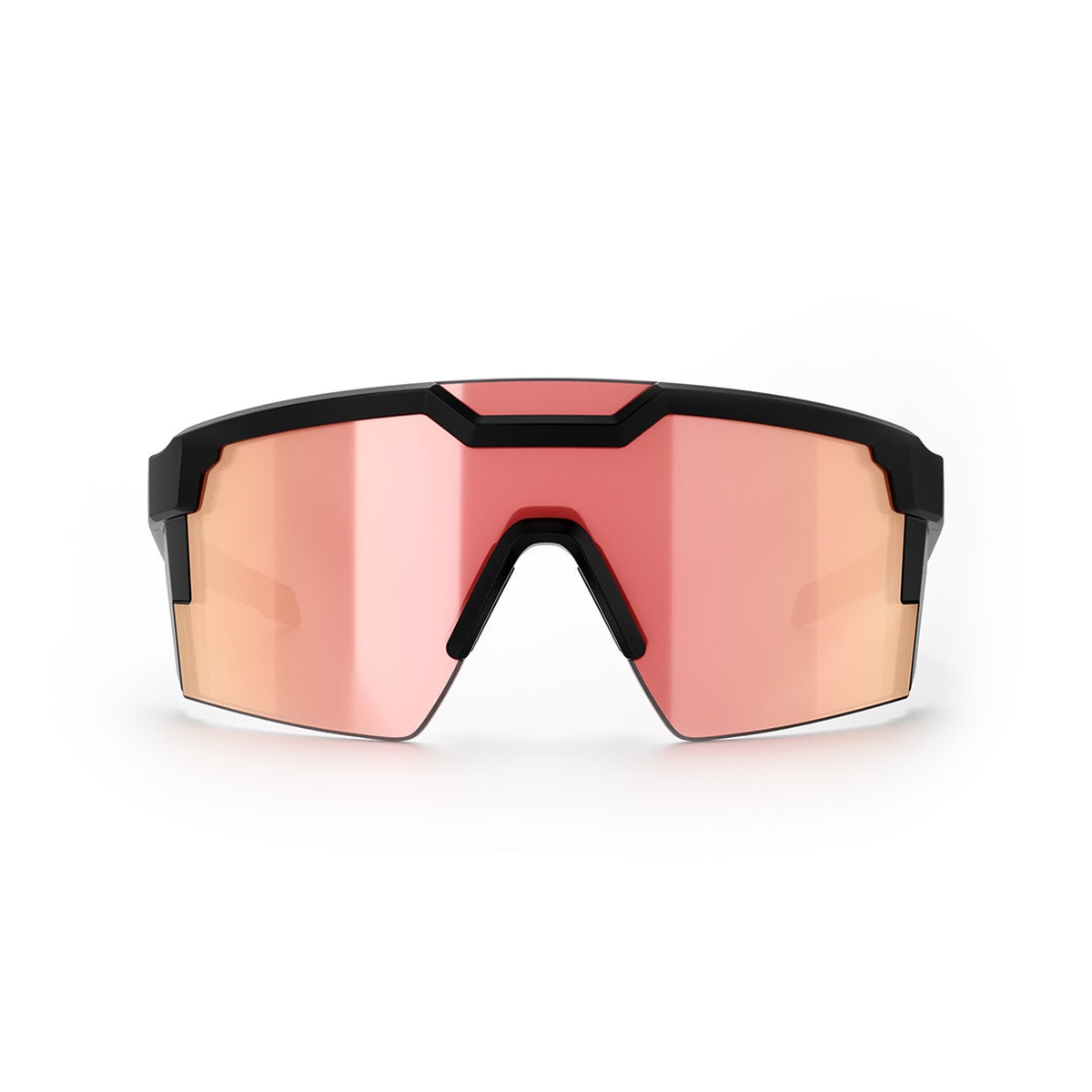 Front view of Heat Wave Visual Future Tech Sunglasses Black Frame Rose Gold Z87+ showing polarized rose gold lens for driving and outdoor jobsite glare reduction