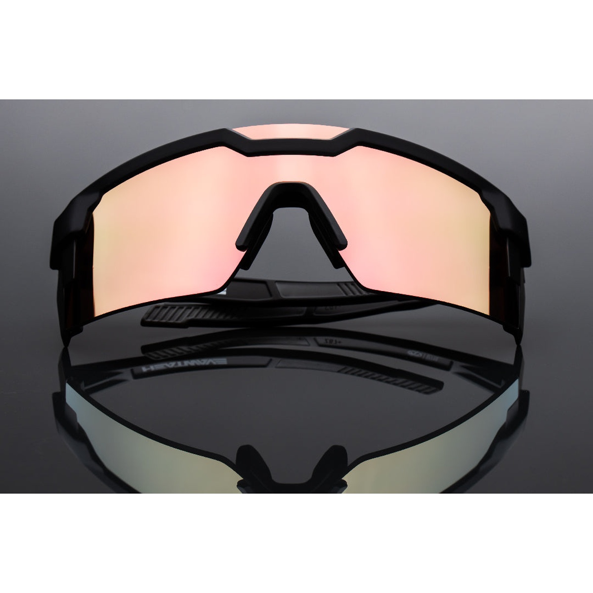 Heat Wave Visual Future Tech Sunglasses Black Frame Rose Gold Z87+ showing wraparound fit and nose grip details for secure all-day wear
