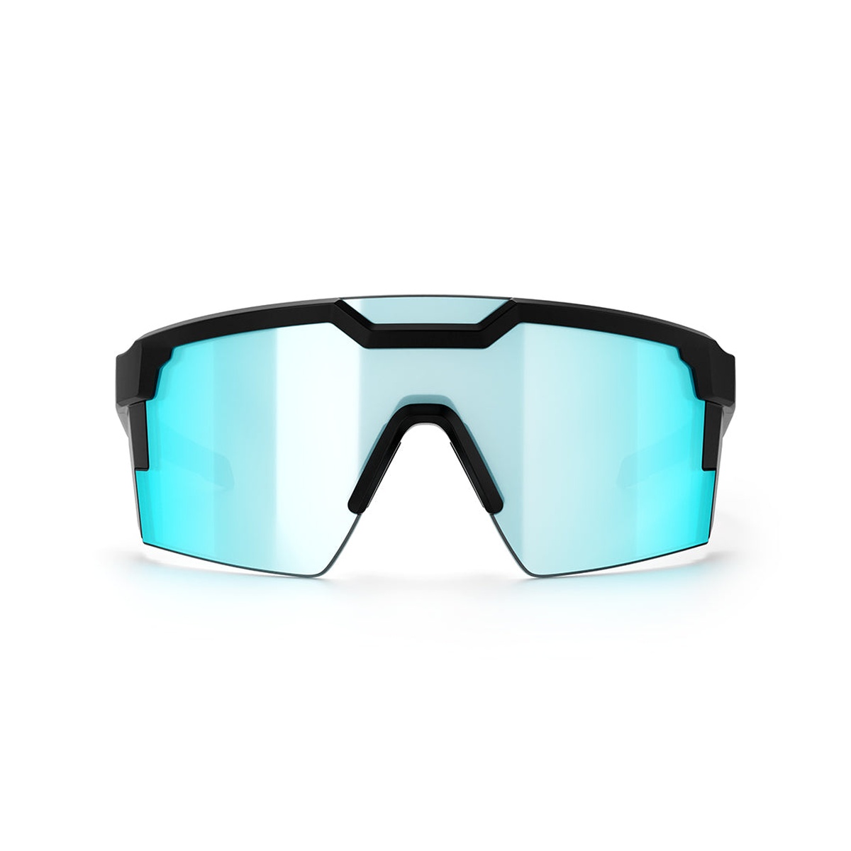 Heat Wave Visual Future Tech Sunglasses Black Frame Arctic Chrome Z87+ front view showing polarized Arctic Chrome lens for high-glare outdoor conditions