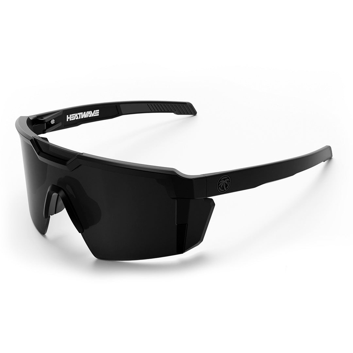 Heat Wave Visual Future Tech Sunglasses: Black Frame Anti Fog Black Lens Z87+ side view showing arm design and nose grip points for secure fit