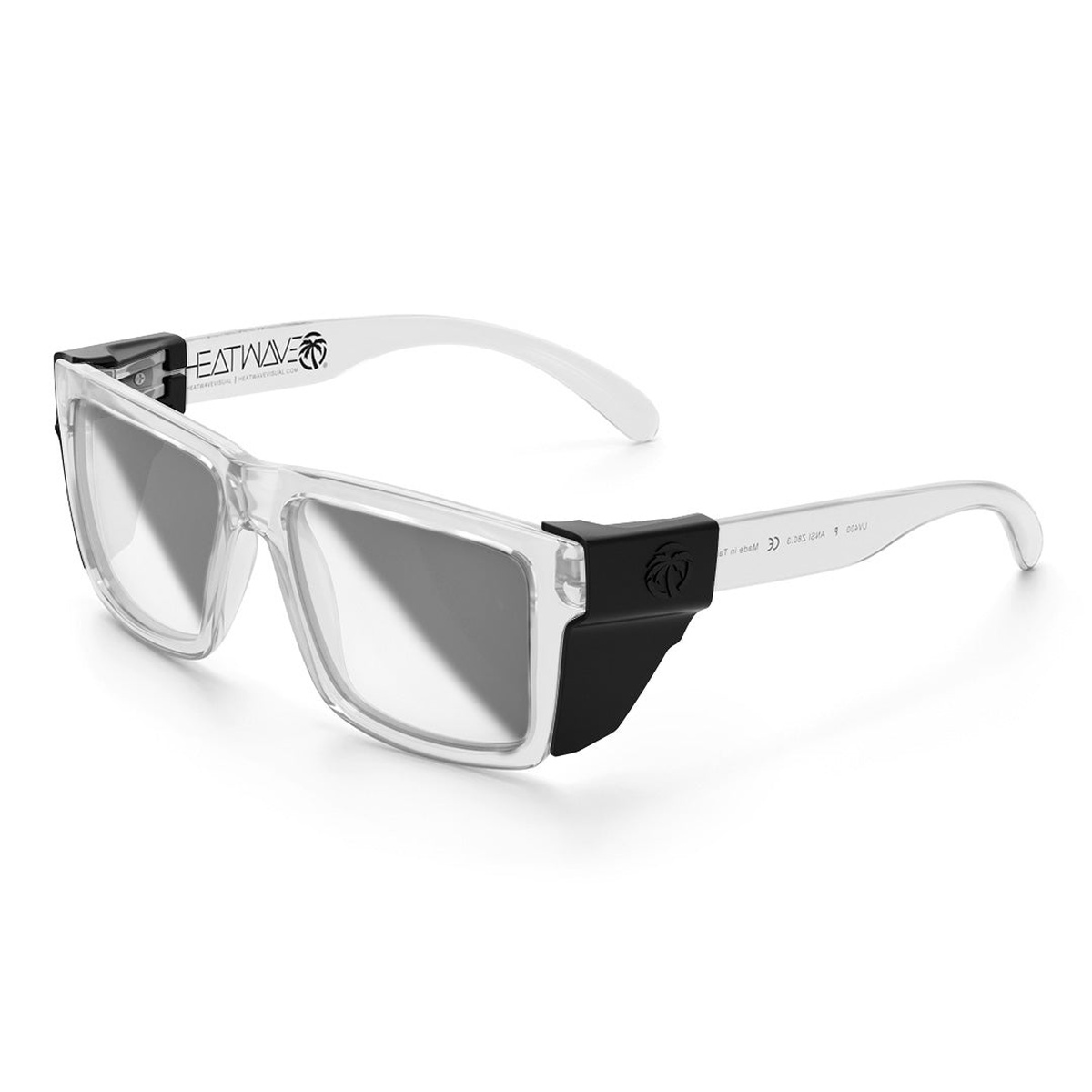 Heat Wave Visual VISE Z87 Sunglasses with optional side shields installed for added lateral protection during grinding and shop work