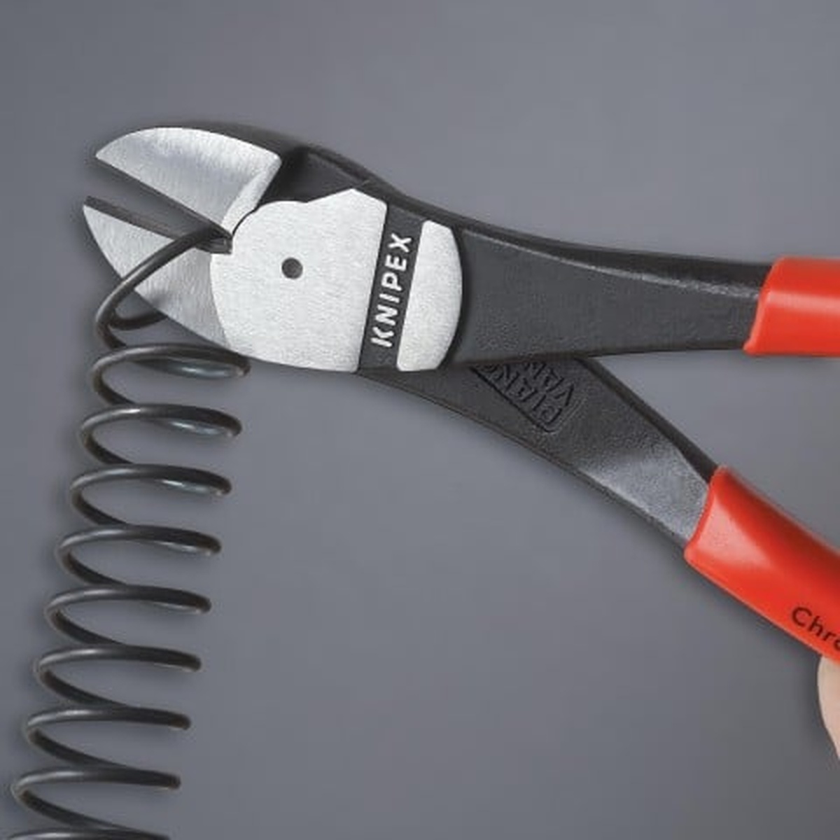 Knipex 9K 00 80 94 US 4 Pc Special Pliers Set high leverage diagonal cutters cutting coiled wire in a close-up job task