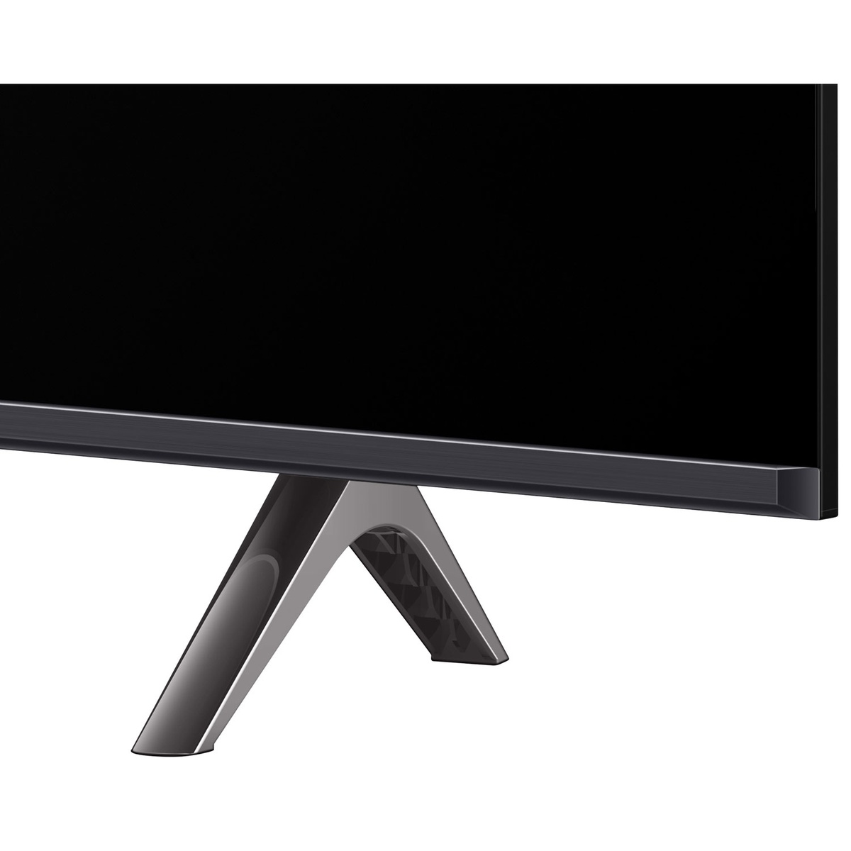 Close-up of TCL TV stand and slim bezel design.
