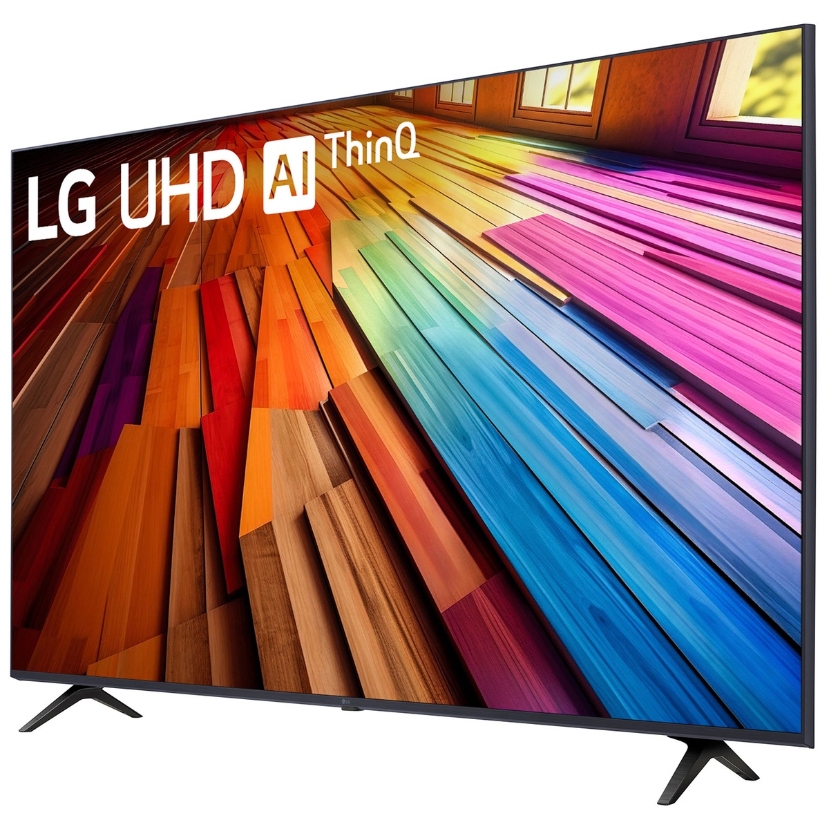 LG UT8000 50-inch TV angled view showing vivid 4K picture on screen
