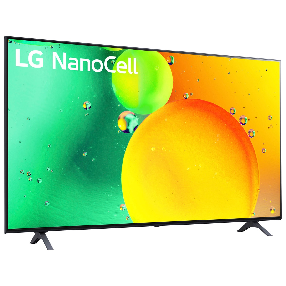 LG 65-inch NanoCell TV front angled view showing slim bezels and vibrant screen
