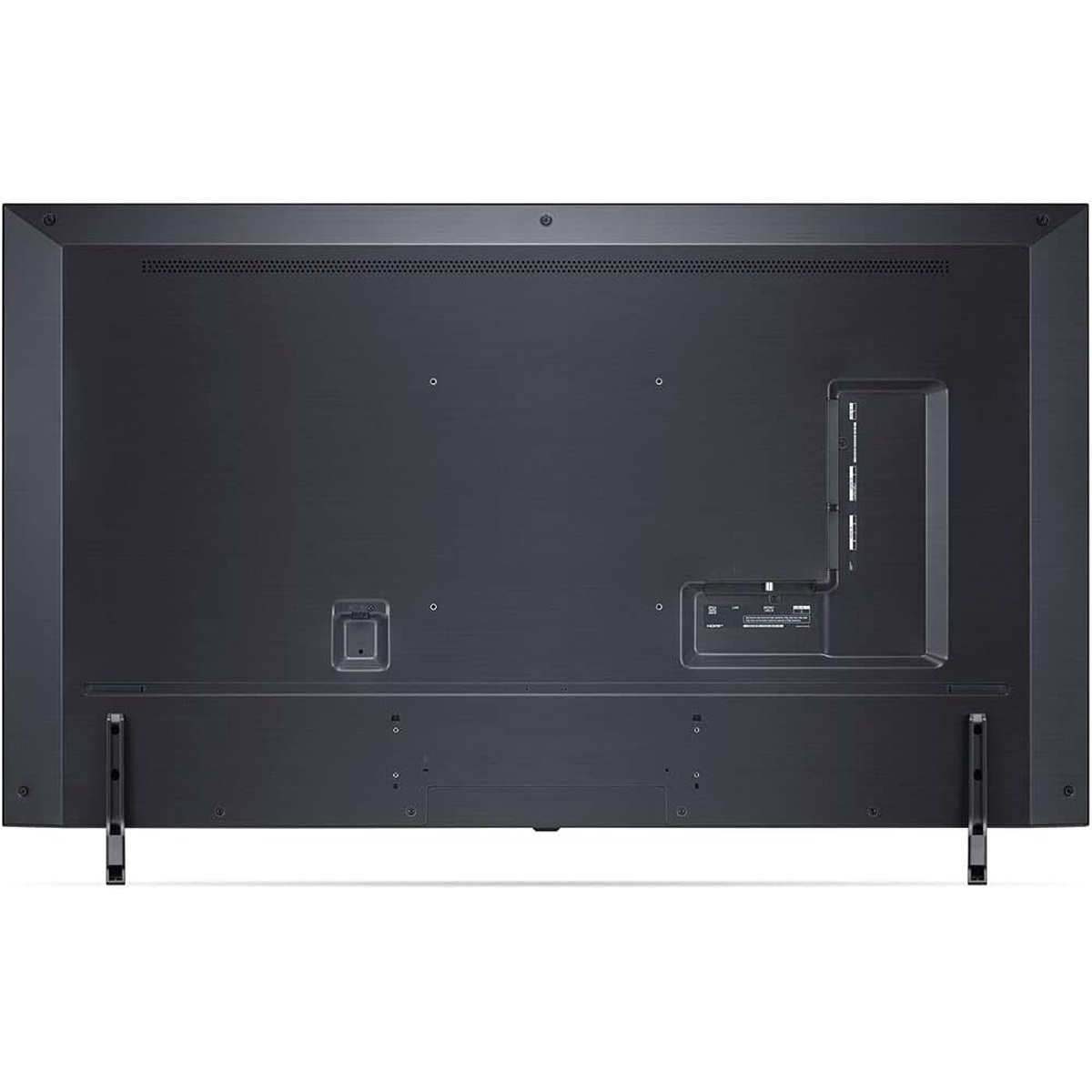 Rear view of the TV showing input panel and mounting points.