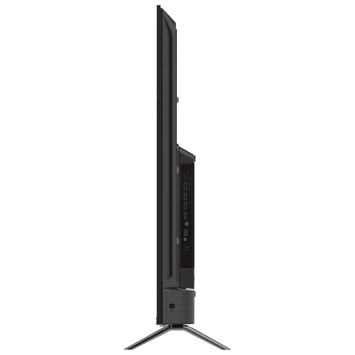 Side view of Philips 65-inch TV showing slim profile and ports