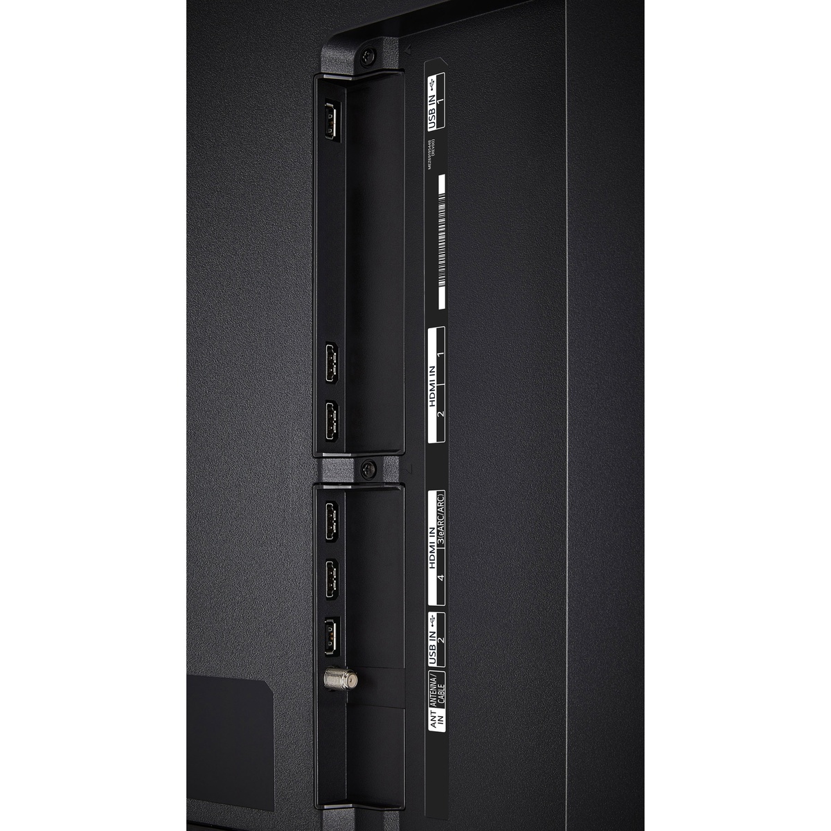 Rear input panel showing multiple HDMI and USB ports on LG TV