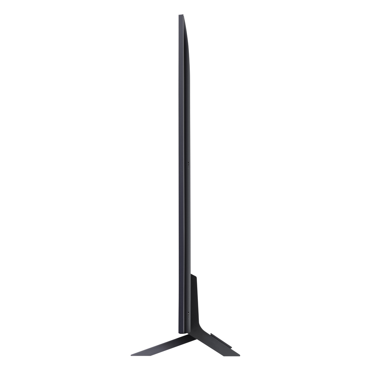 Slim side profile of LG 65-inch QNED TV on stand