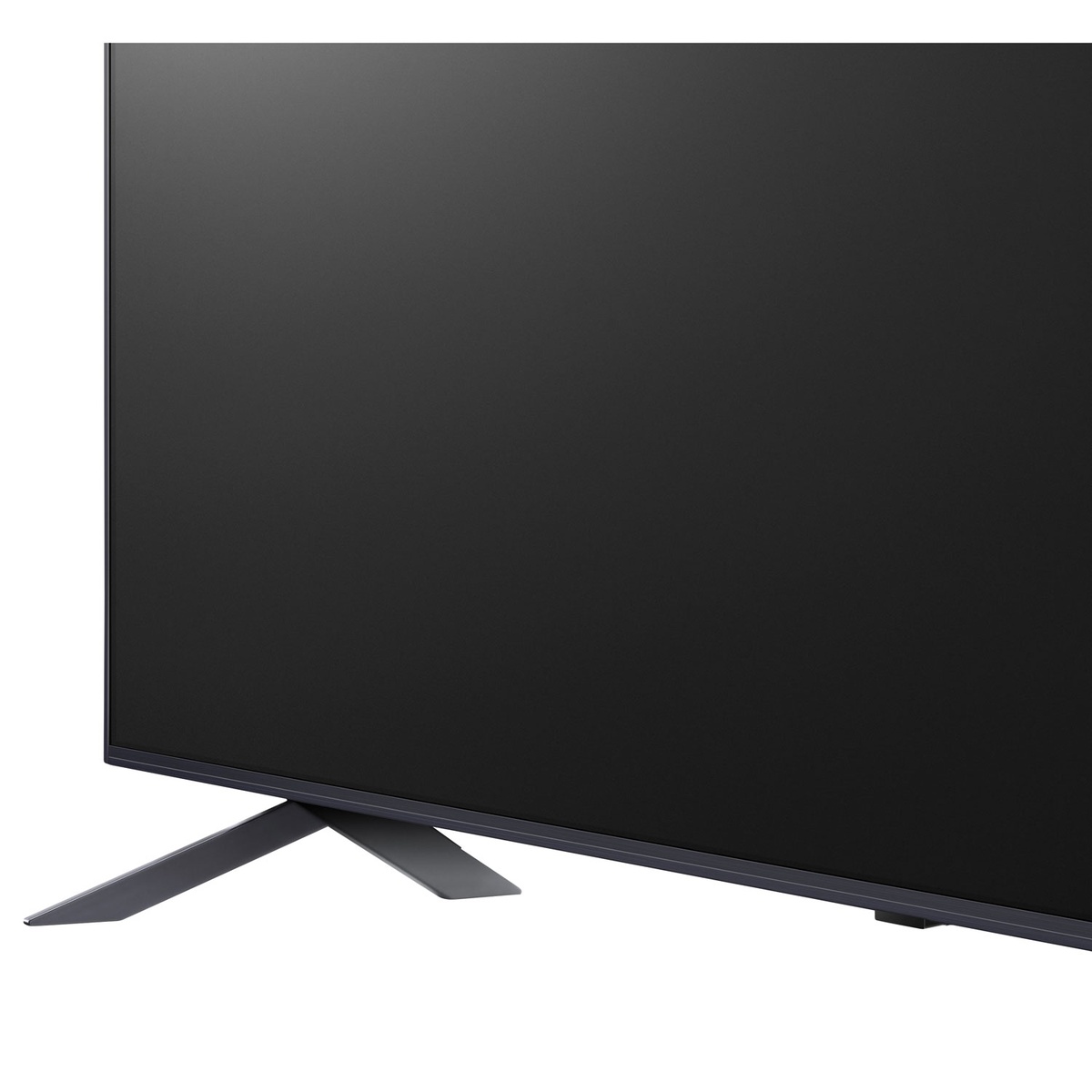 Close-up of LG QNED TV stand foot and lower bezel