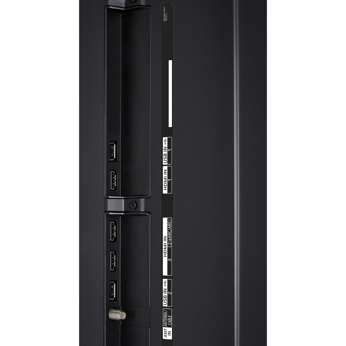 Close-up of LG TV side inputs including HDMI and USB
