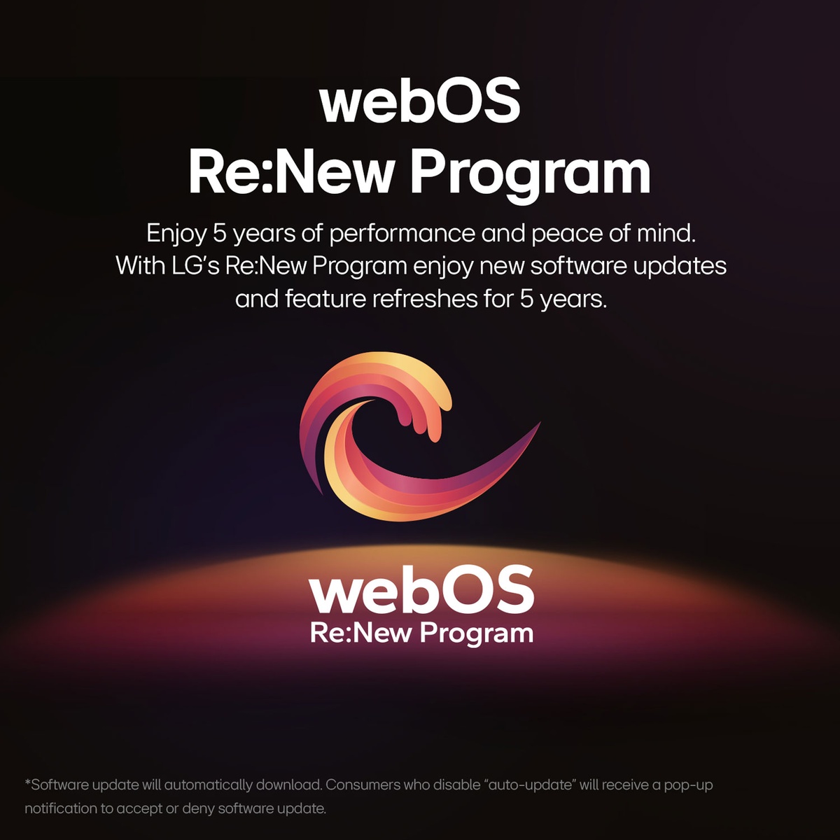 Graphic reading webOS Re:New Program with note about software updates for 5 years