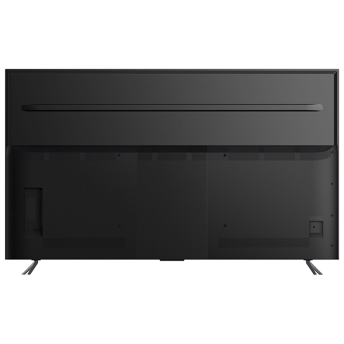 Rear view of the TCL 85Q550G TV with wide, sturdy stand feet and clean back panel.
