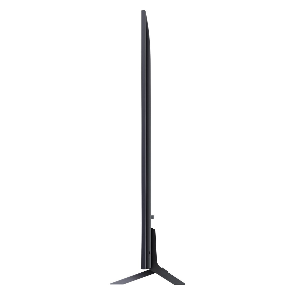 Slim side profile of the LG 86-inch QNED TV on stand