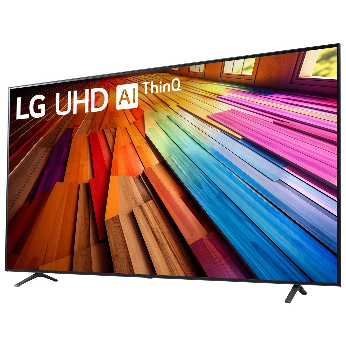 LG 86-inch UHD TV displaying vibrant colours on screen at an angle