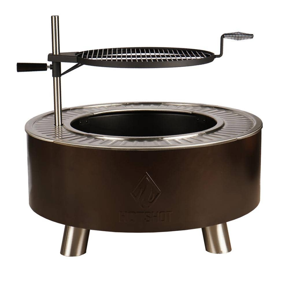 HotShot Breckenridge fire pit with adjustable round grill and stainless sear ring