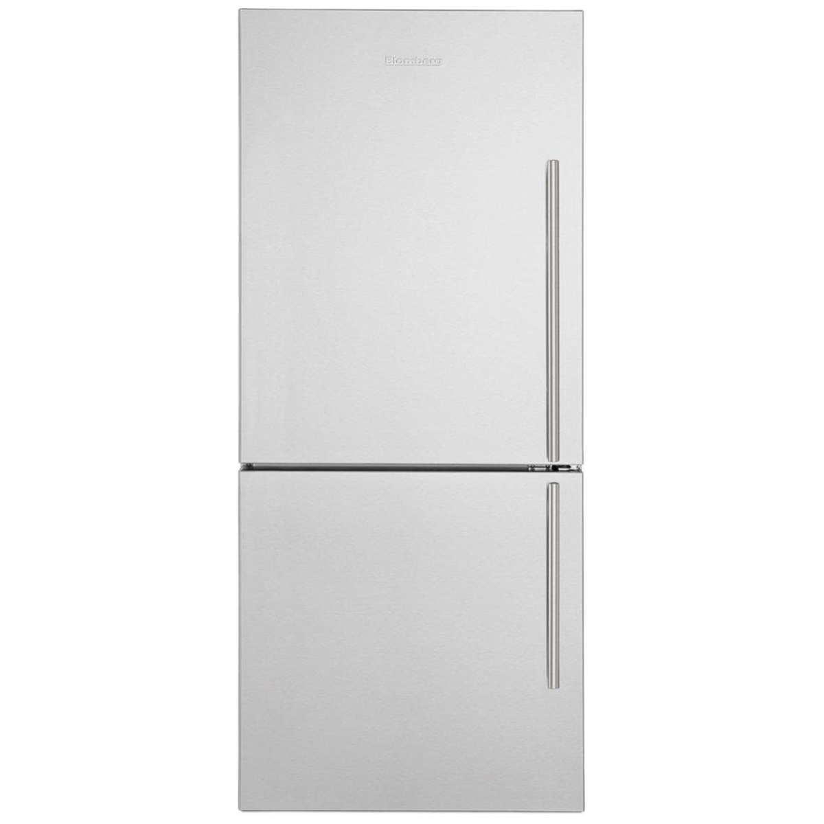 Front view of Blomberg stainless steel bottom-freezer refrigerator
