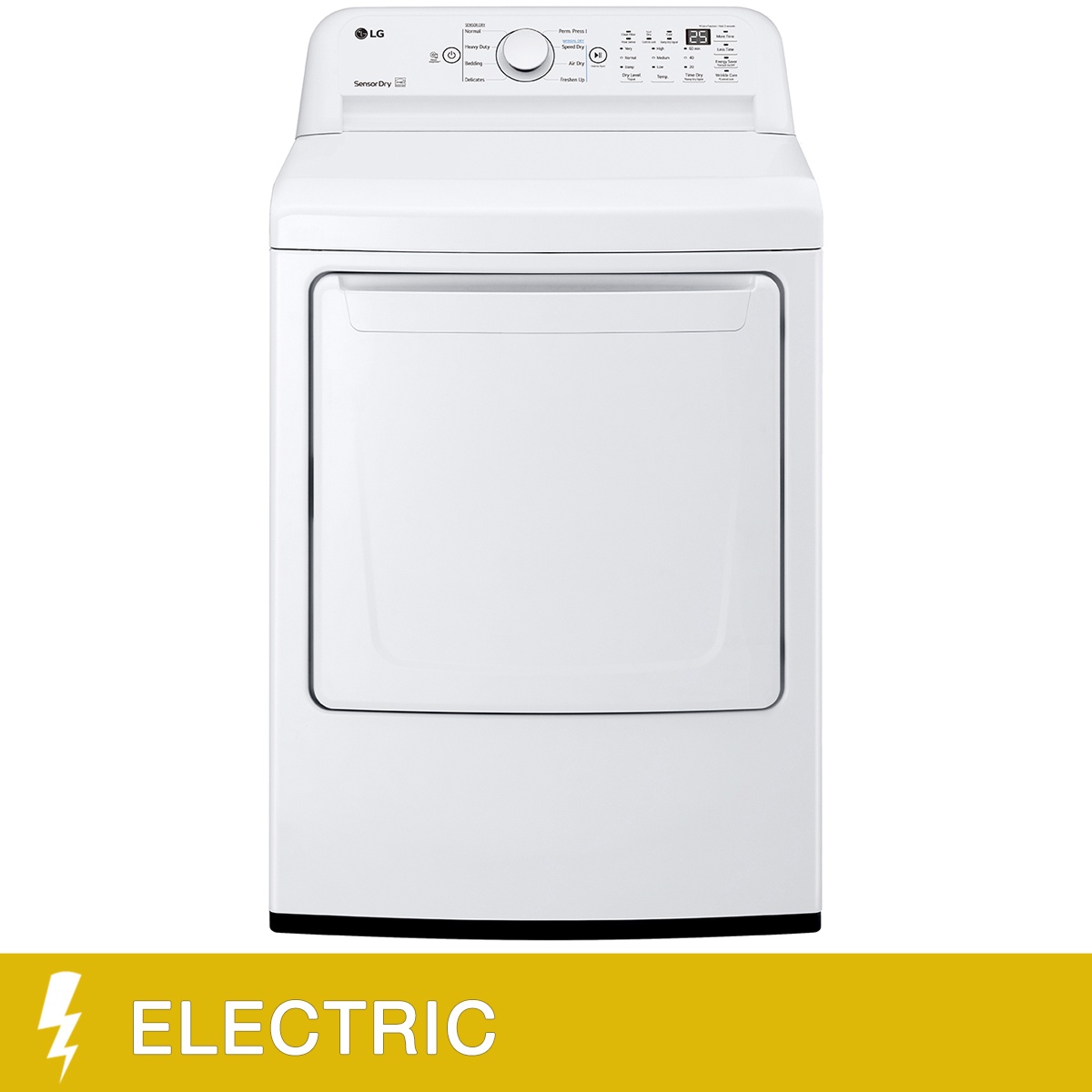 Front view of LG white electric dryer