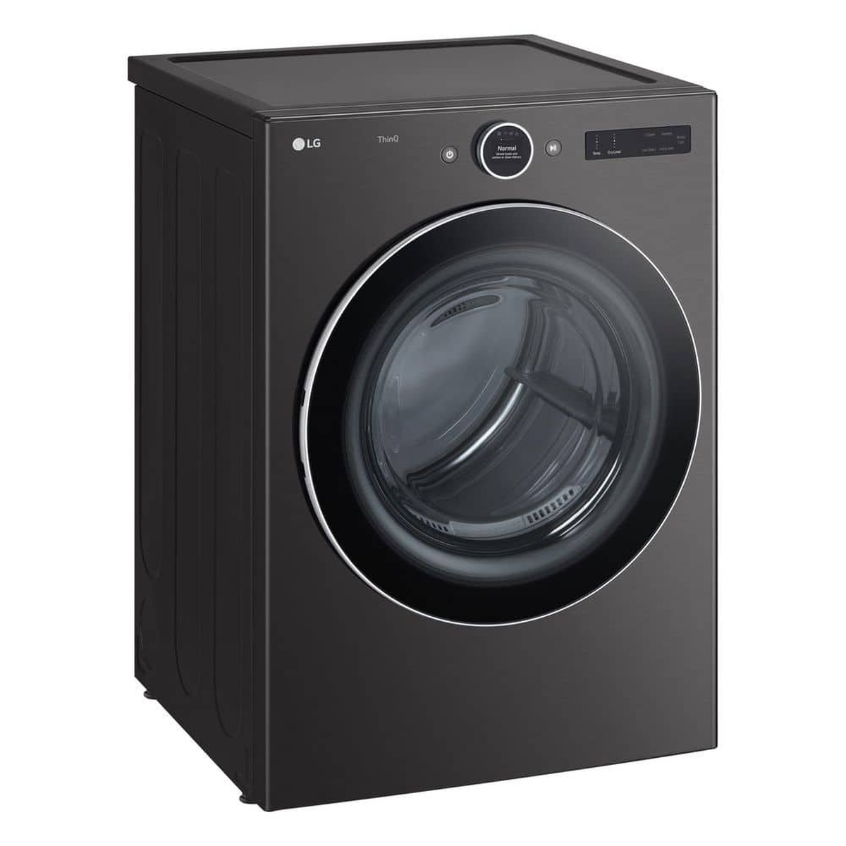 LG DLEX6700B electric dryer in Black Steel, angled front view showing large glass door and control dial.