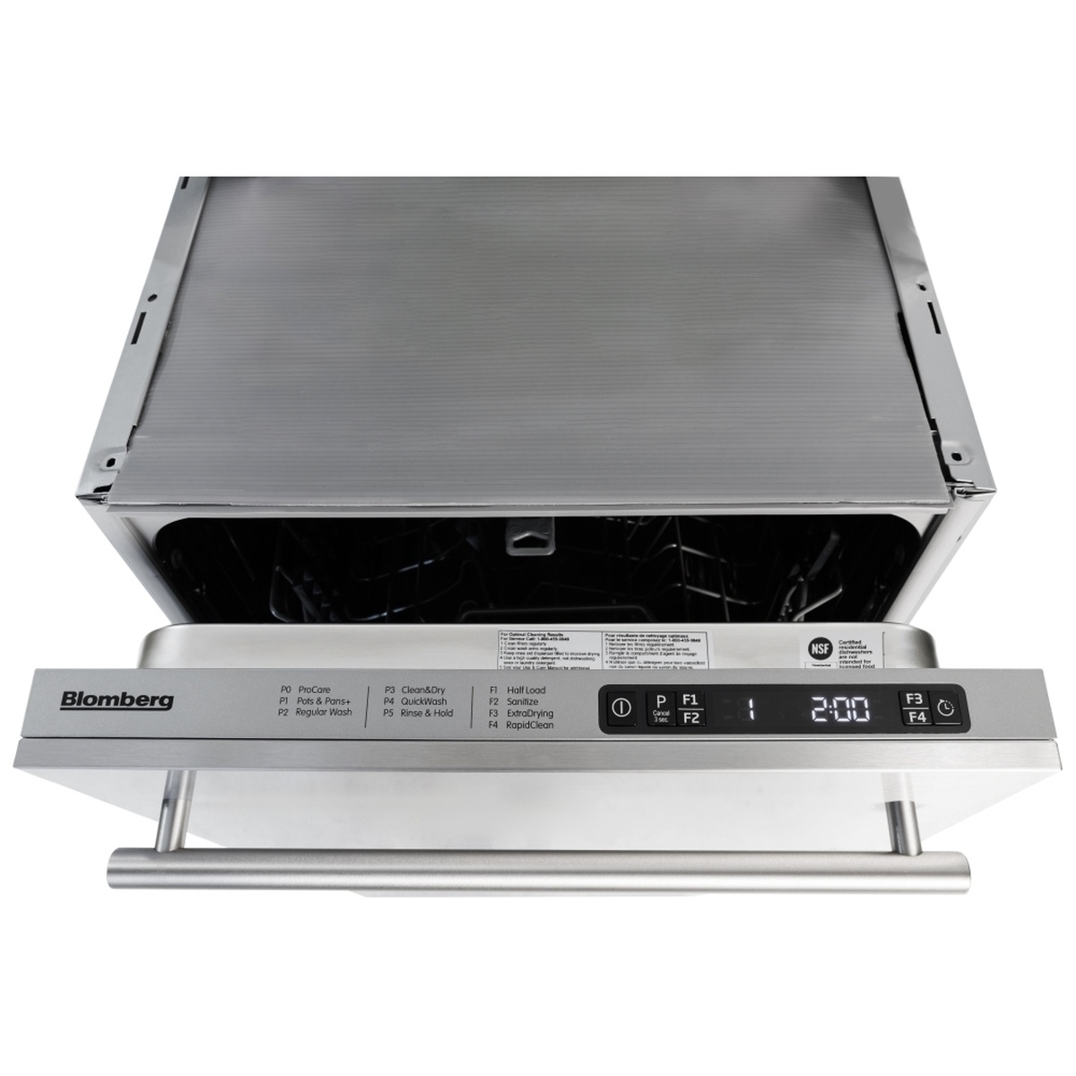 Top control panel with digital display and cycle buttons on the dishwasher