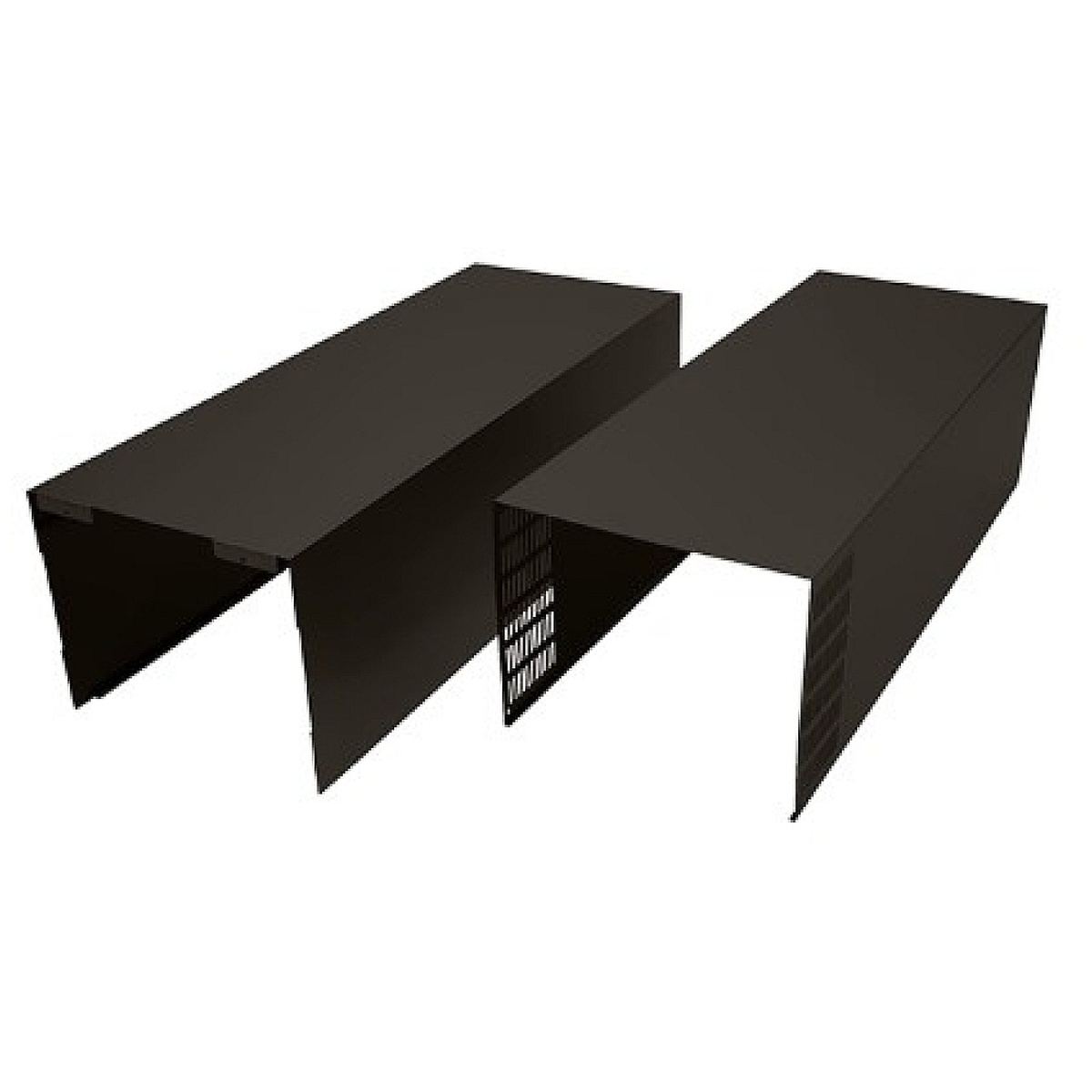 Two-piece black stainless chimney extension covers for a wall-mount range hood