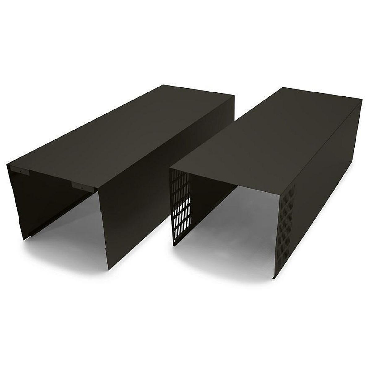 Black stainless flue extensions showing side ventilation slots