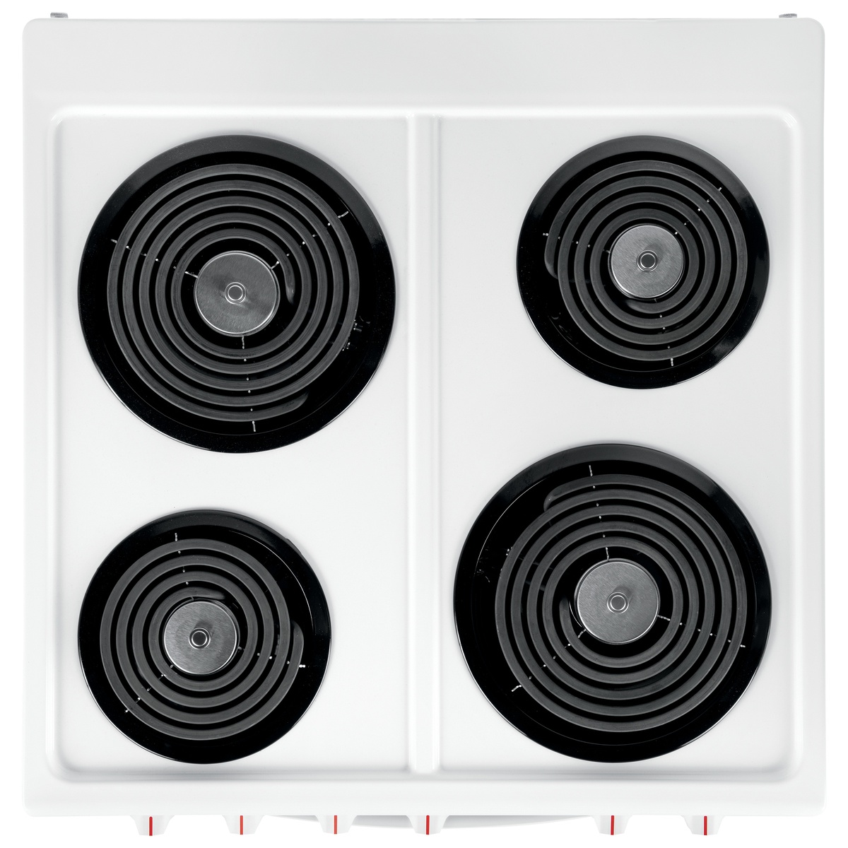 Top-down view of the 4 coil cooktop with two large and two small burners