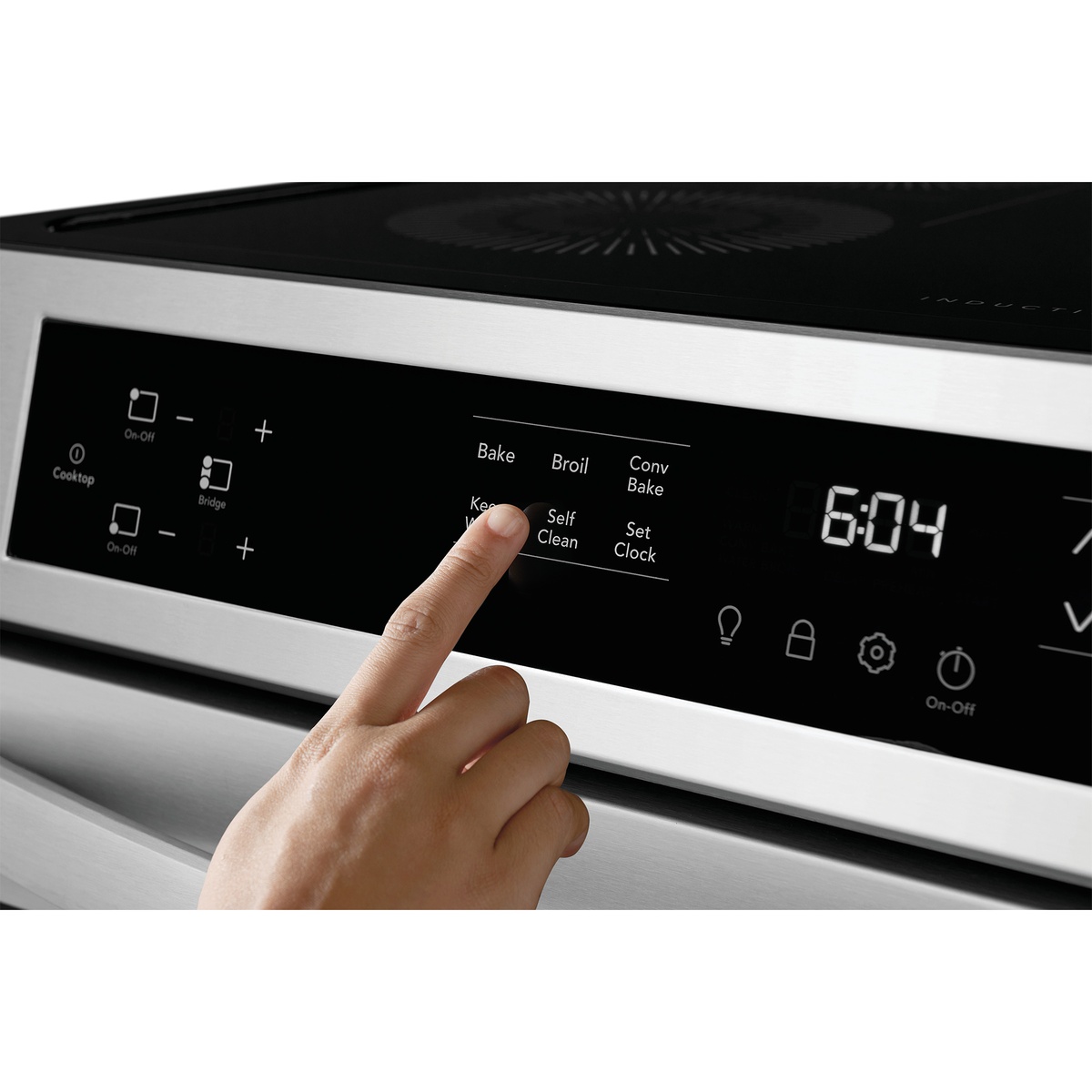 Front touch controls being used to select bake and self clean