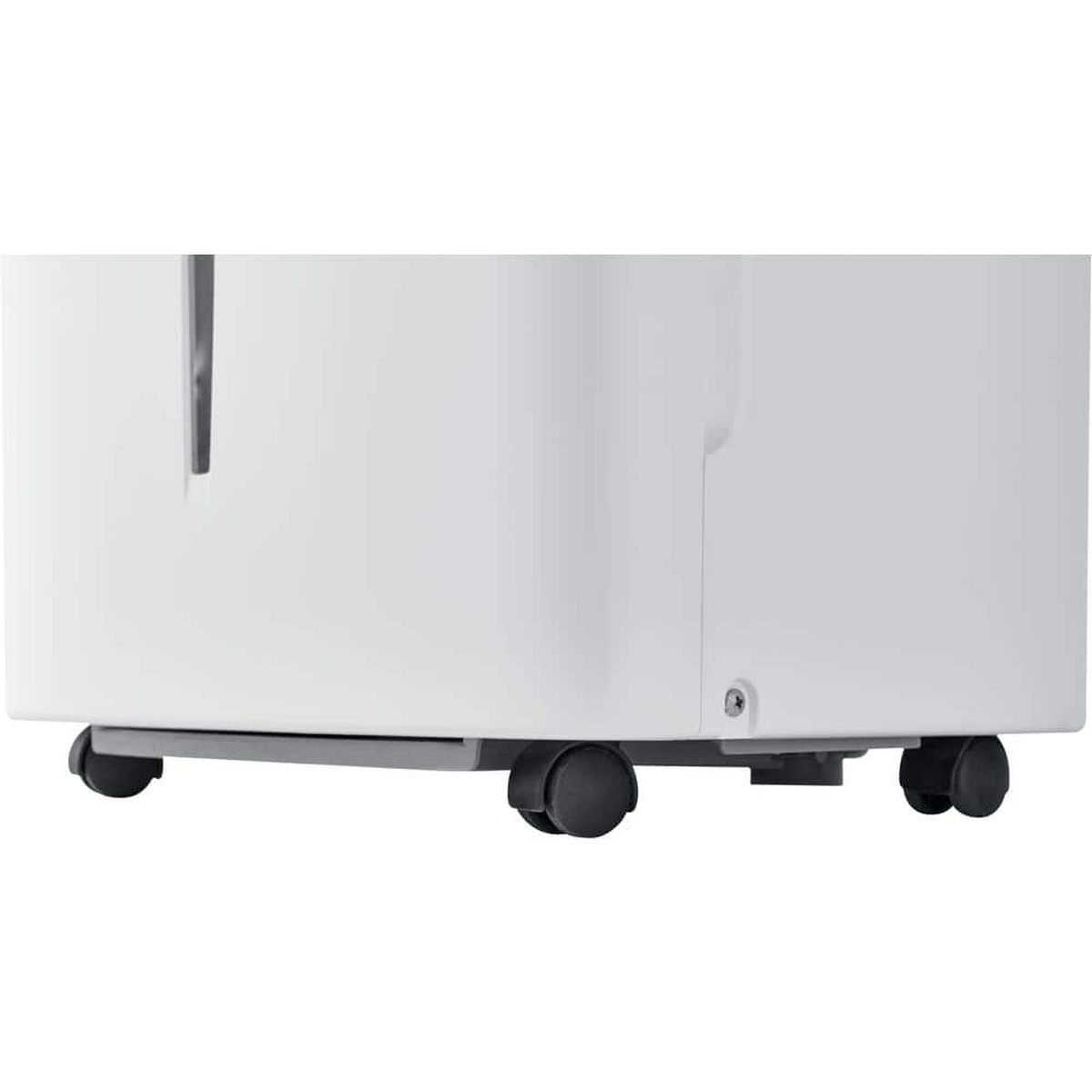 Close‑up of the dehumidifier’s low‑profile caster wheels.