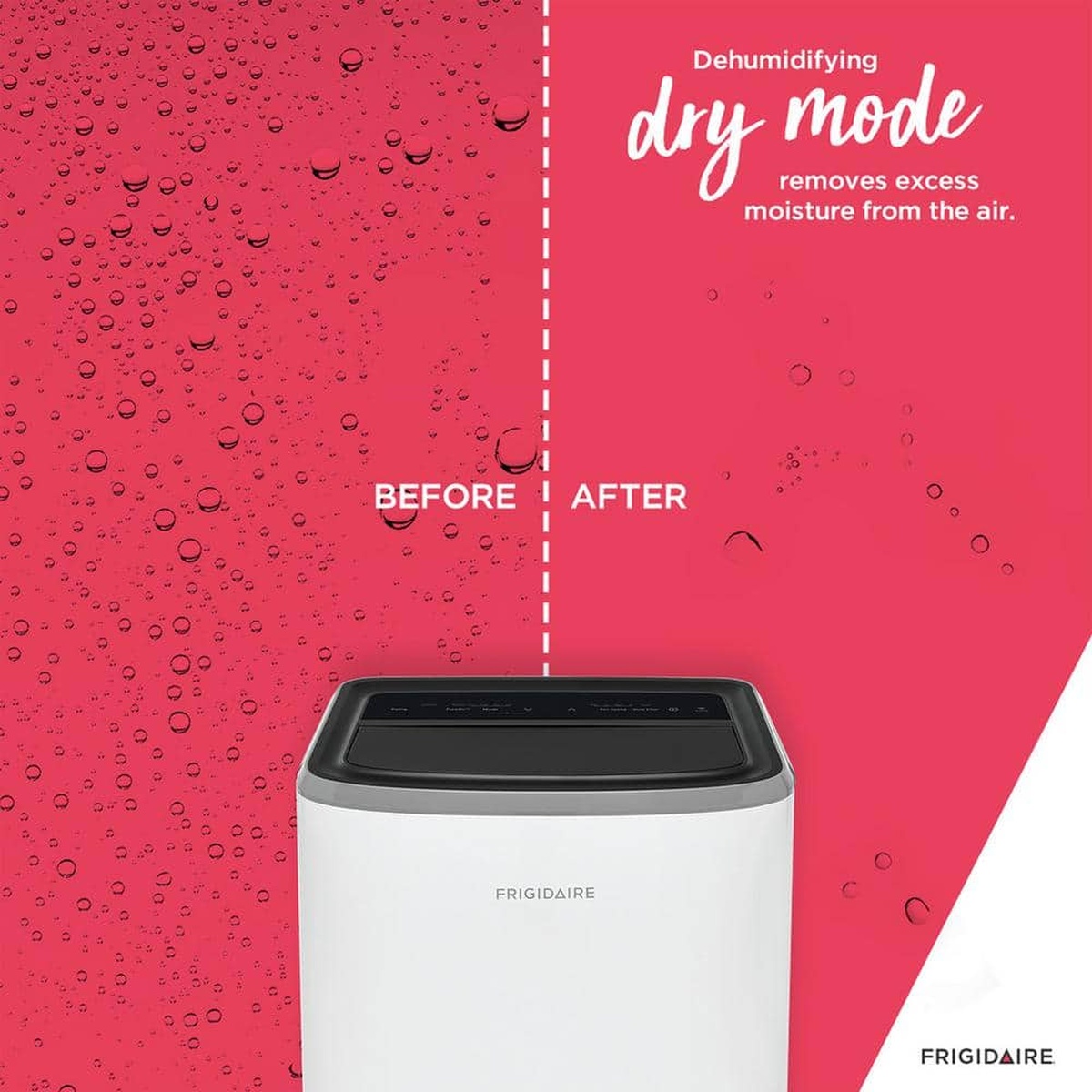 Graphic highlighting dehumidifying dry mode that removes excess moisture from the air.