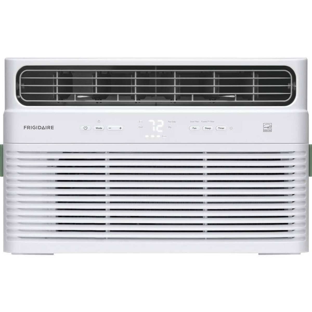 Front view of Frigidaire window air conditioner showing vents and digital controls.