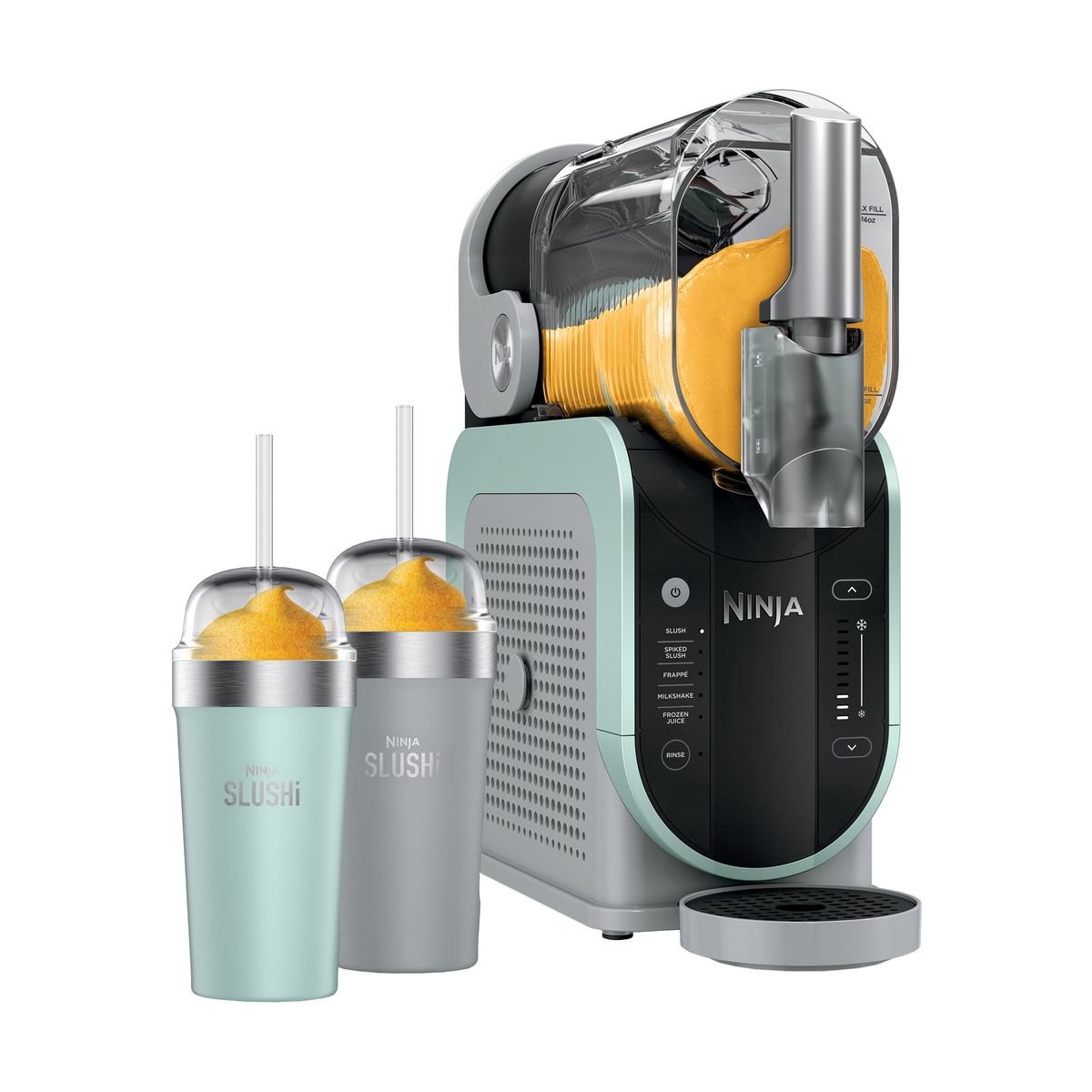 Ninja SLUSHi frozen drink maker with large clear vessel and two insulated bubble cups.