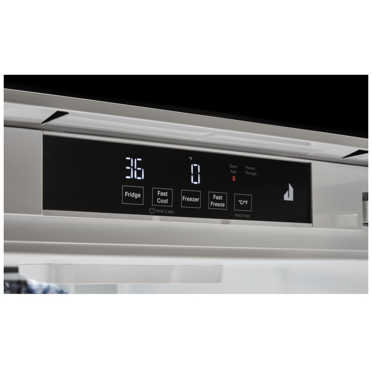 Close-up of interior touch controls with Fast Cool and Fast Freeze buttons