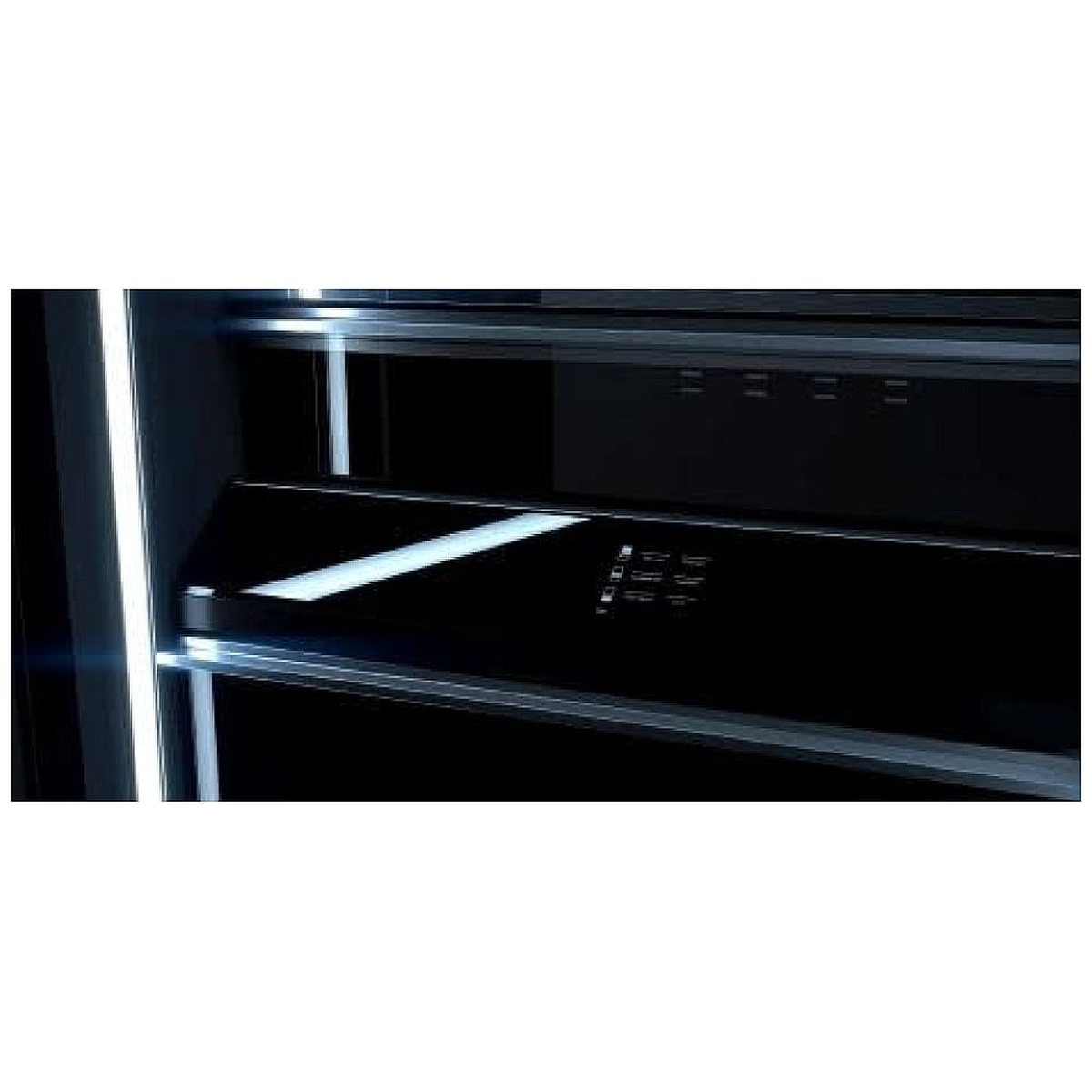 Waist-level touch control panel inside the refrigerator illuminated by LEDs