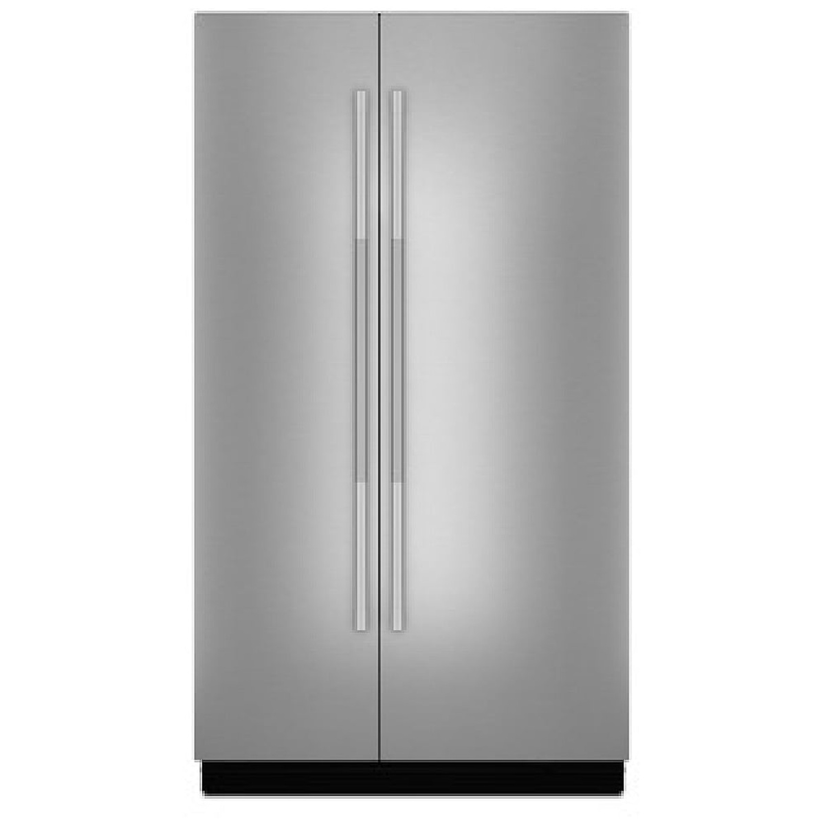 Full-height stainless side-by-side refrigerator panels with long vertical handles.