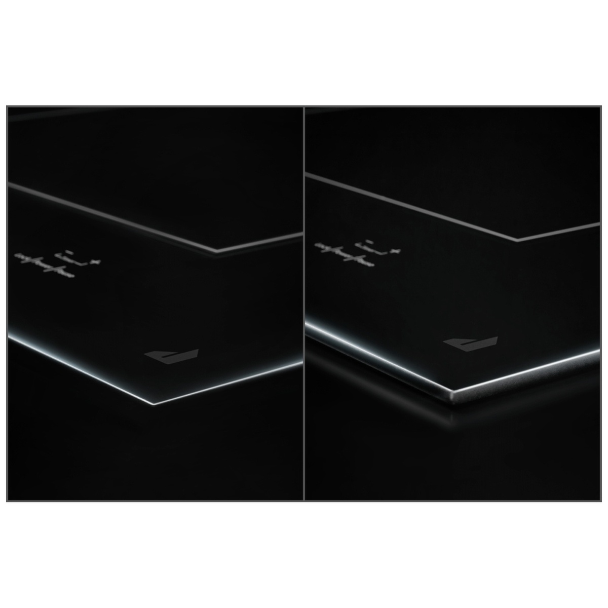 Detail of JennAir cooktop edge showing refined near-flush glass profile