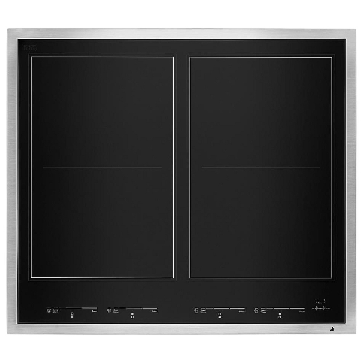 Top-down view of cooktop showing two large rectangular cooking zones with markings