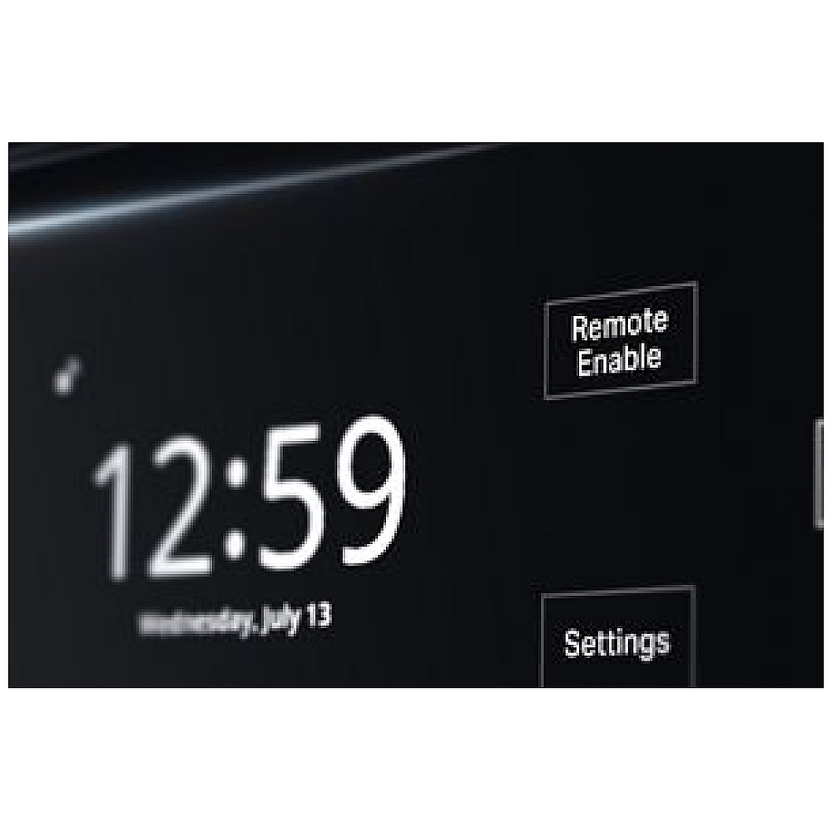 Close-up of oven display with Remote Enable and Settings buttons