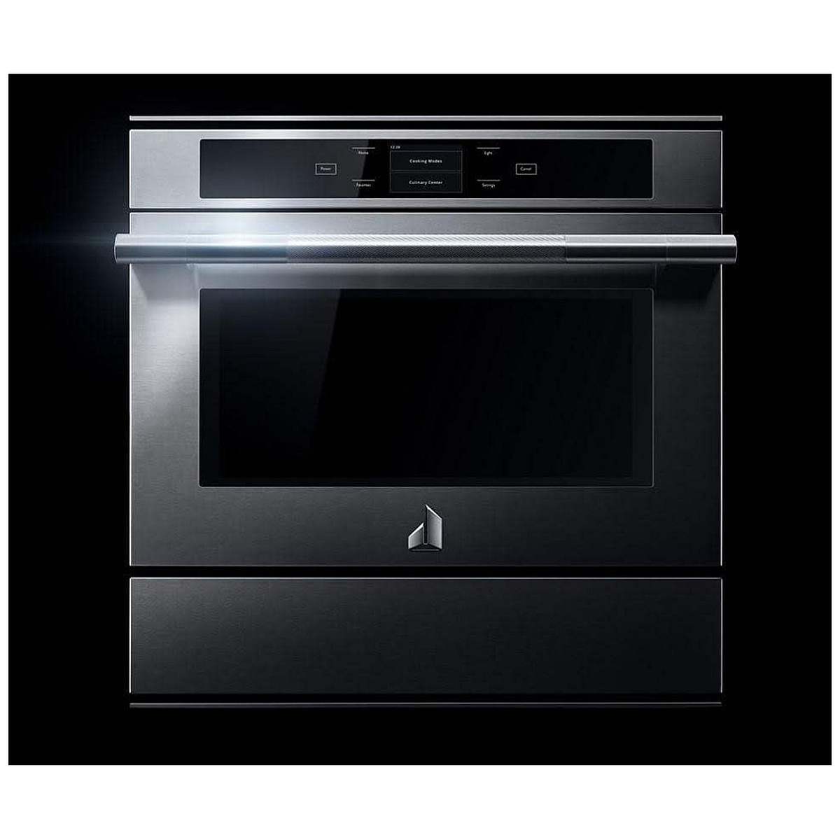 Hero view of the JennAir speed oven in stainless with illuminated handle