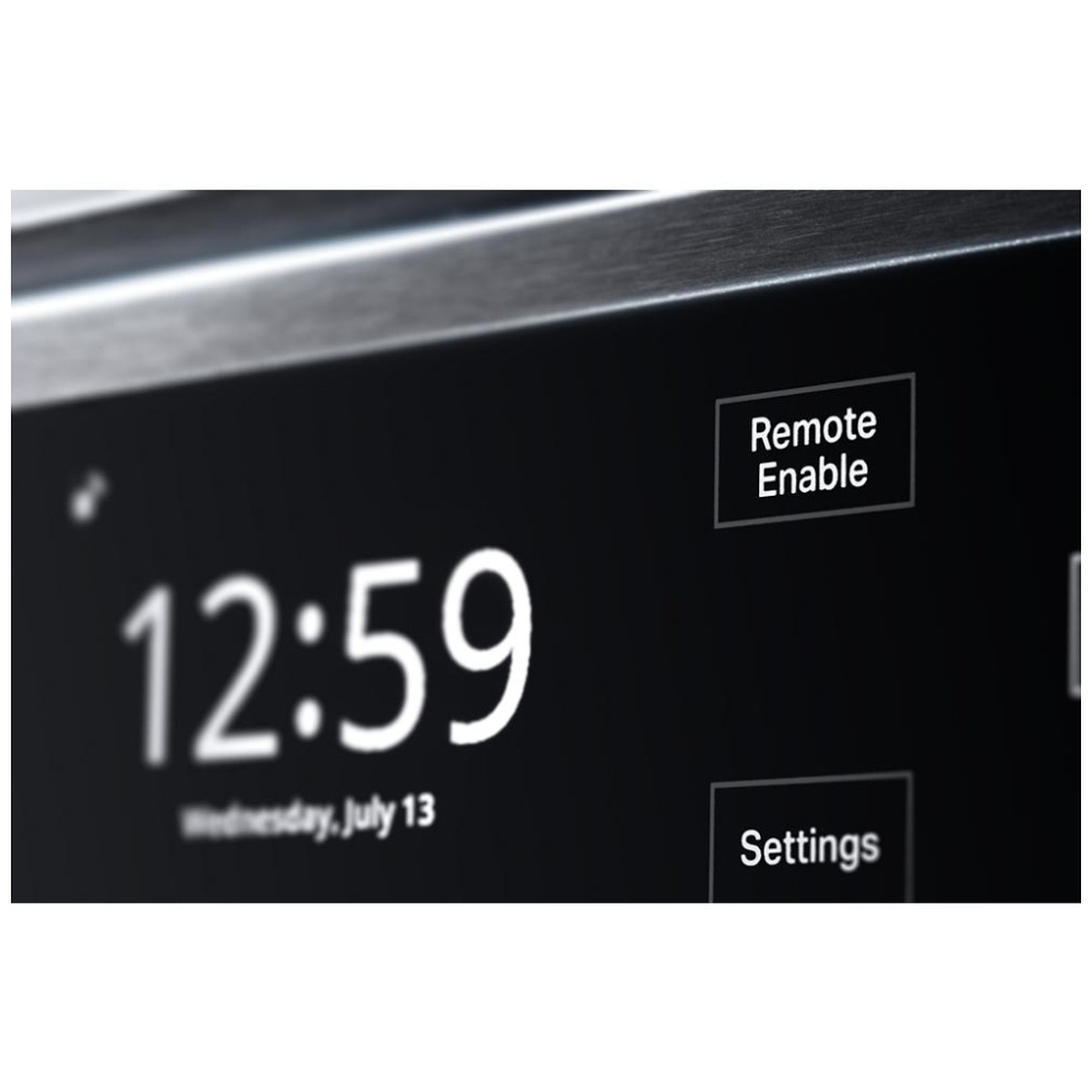 Close-up of the JennAir touch display showing time and Remote Enable option