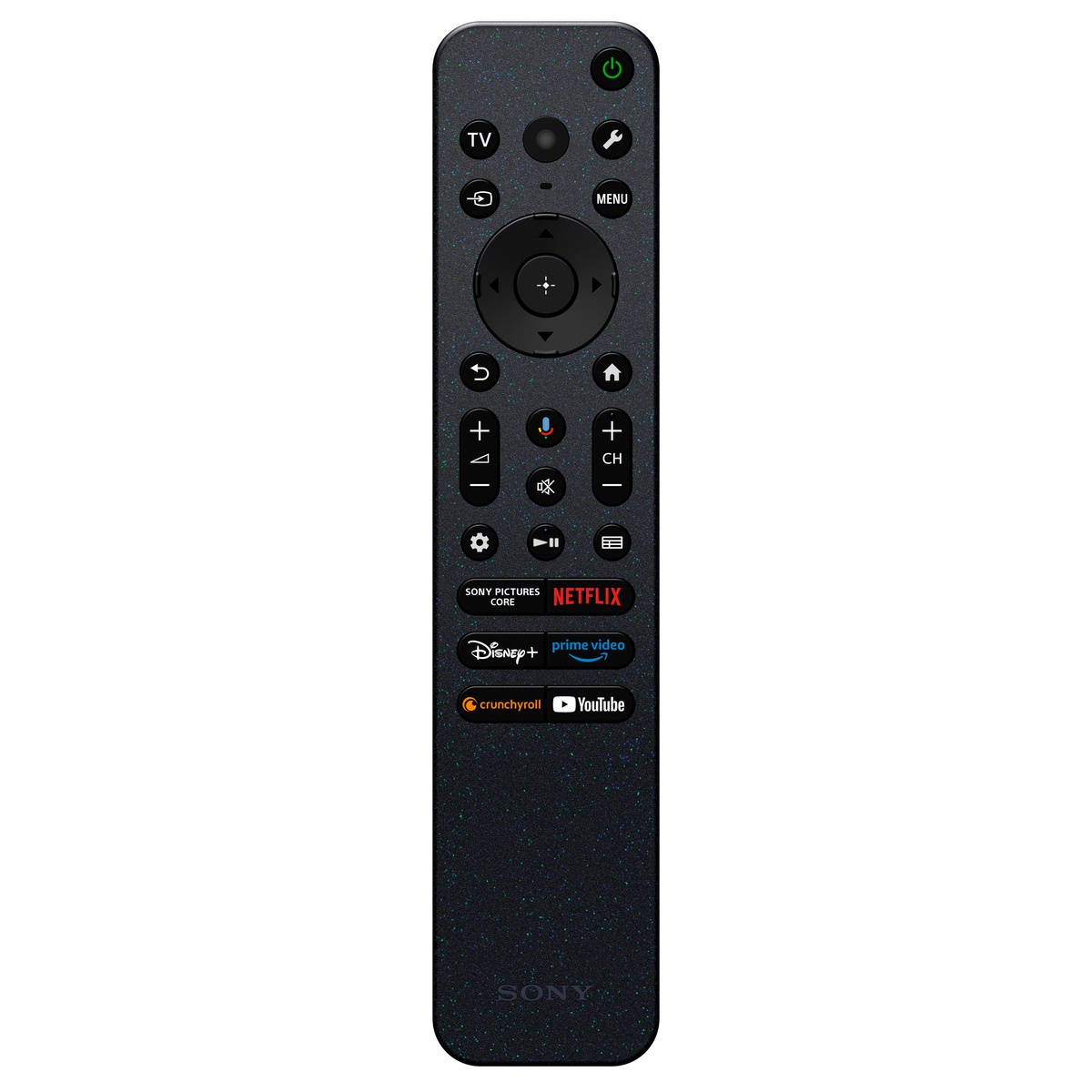 Compact Sony remote with dedicated streaming buttons and voice control.