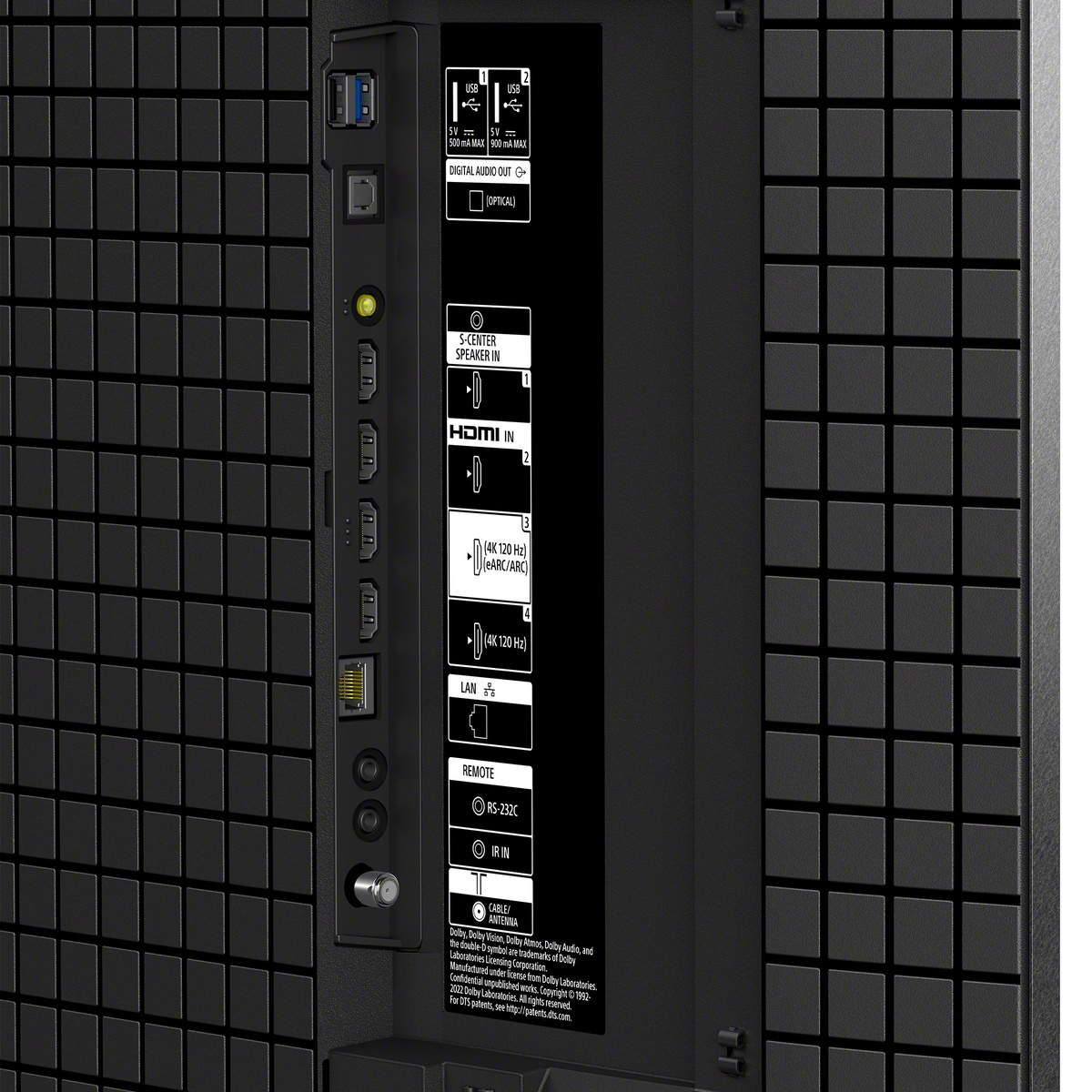 Close-up of the Sony BRAVIA 8 rear connection panel showing HDMI, USB, and audio ports.