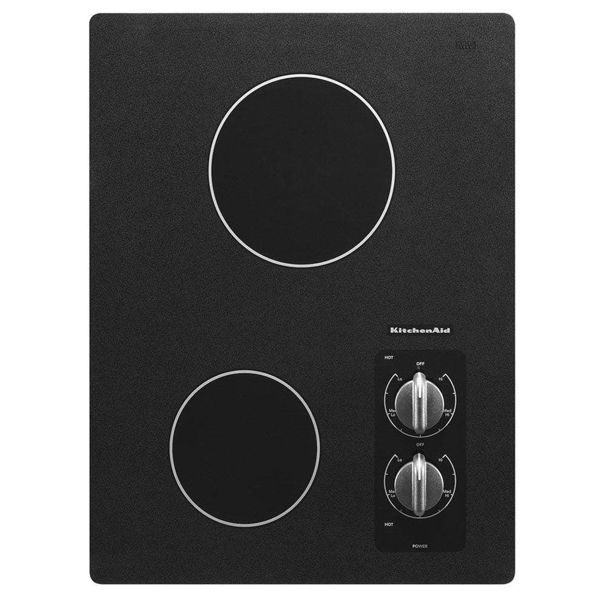KitchenAid 2-element black ceramic-glass cooktop with right-side knob controls