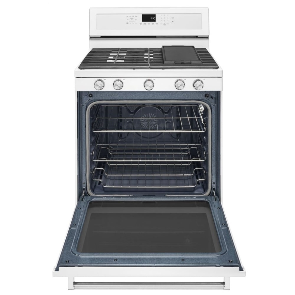 Open oven showing multiple racks inside